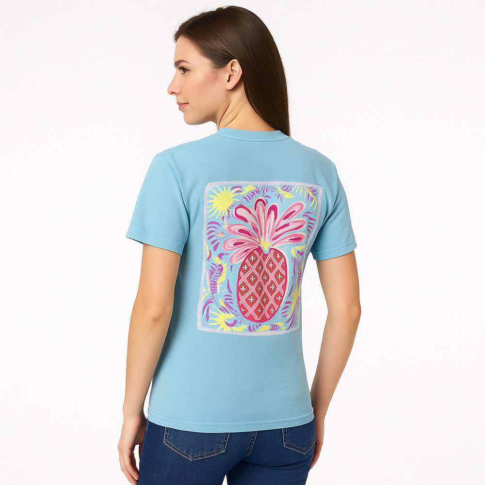 Southern Fried Cotton TShirt Womens‎ Size Small Light Blue Casual  Coastal